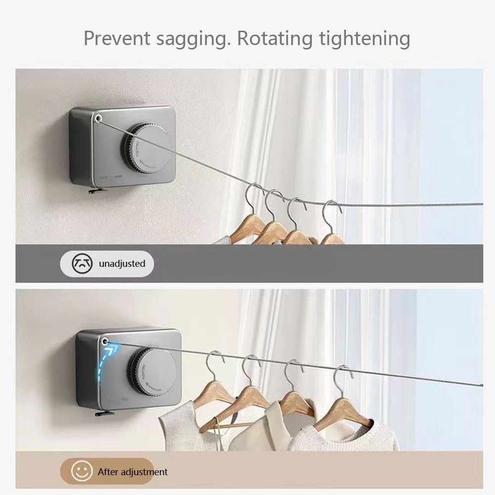 Wall Mount Clothesline Adjustable Retracting Stainless Steel Wire Indoor Outdoor Laundry Clothes Drying Line - Image 5
