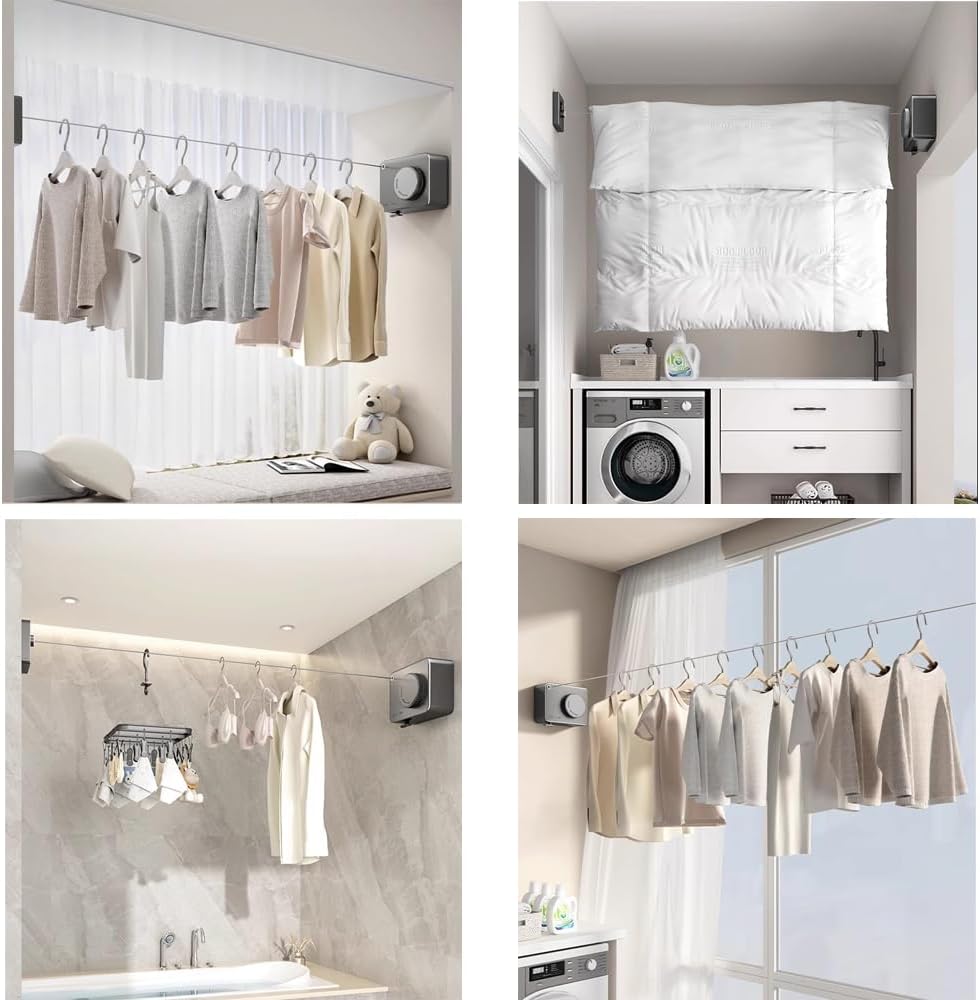 Wall Mount Clothesline Adjustable Retracting Stainless Steel Wire Indoor Outdoor Laundry Clothes Drying Line - Image 2